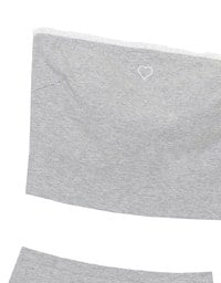 Heart Embroidery Ribbed Padded Tube Top and Basic A Line Mini Skirt Set Wear