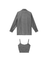 Gingham Outerwear Shirt and Elastic Hem Crop Top Set Wear