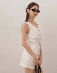Sailor Collar Sleeveless Button Front Jumsuit