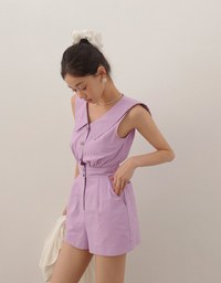 Sailor Collar Sleeveless Button Front Jumsuit