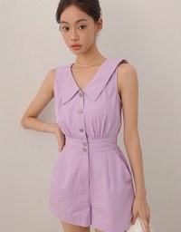 Sailor Collar Sleeveless Button Front Jumsuit