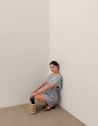 Soft Crinkle Textured V Neck Cinched Waist Jumpsuit