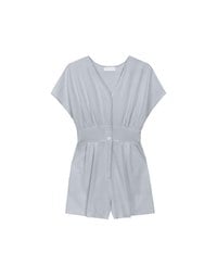 Soft Crinkle Textured V Neck Cinched Waist Jumpsuit