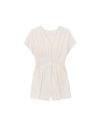 Soft Crinkle Textured V Neck Cinched Waist Jumpsuit