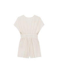 Soft Crinkle Textured V Neck Cinched Waist Jumpsuit