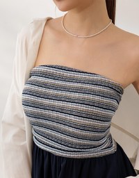 Colorful Knit Striped Texture Bandeau Padded Jumpsuit with Flowy Flared Shorts