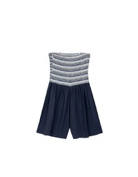 Colorful Knit Striped Texture Bandeau Padded Jumpsuit with Flowy Flared Shorts