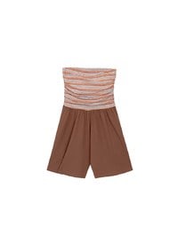 Colorful Knit Striped Texture Bandeau Padded Jumpsuit with Flowy Flared Shorts