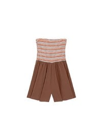Colorful Knit Striped Texture Bandeau Padded Jumpsuit with Flowy Flared Shorts