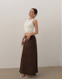 Heart Shaped Button Stretch Ribbed Knit Cami Crop Top