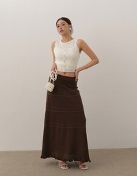 Heart Shaped Button Stretch Ribbed Knit Cami Crop Top
