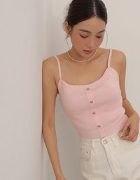 Heart Shaped Button Stretch Ribbed Knit Cami Crop Top
