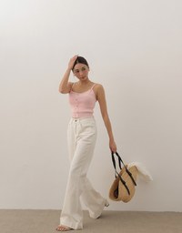 Heart Shaped Button Stretch Ribbed Knit Cami Crop Top