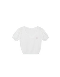 AIR SPACE Logo Embroidered V Neck Short Sleeve Knit Top