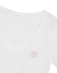 AIR SPACE Logo Embroidered V Neck Short Sleeve Knit Top