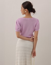 AIR SPACE Logo Embroidered V Neck Short Sleeve Knit Top