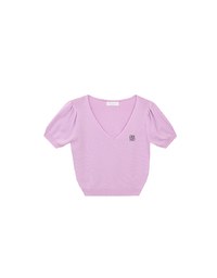 AIR SPACE Logo Embroidered V Neck Short Sleeve Knit Top