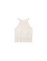 Argyle Textured Knit Halter Neck Cropped Top with Frill Hem Detail