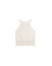 Argyle Textured Knit Halter Neck Cropped Top with Frill Hem Detail