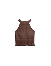 Argyle Textured Knit Halter Neck Cropped Top with Frill Hem Detail