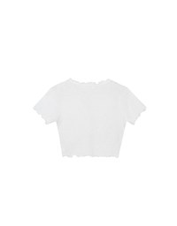 V Neck Ruffle Detail Stretch Knit Button Front Cropped Top