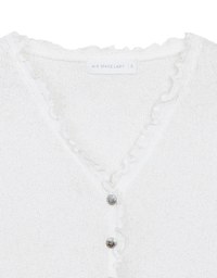 V Neck Ruffle Detail Stretch Knit Button Front Cropped Top