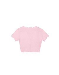 V Neck Ruffle Detail Stretch Knit Button Front Cropped Top