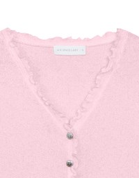 V Neck Ruffle Detail Stretch Knit Button Front Cropped Top
