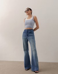 Checkered Texture Adjustable Strap Ribbed Knit Padded Crop Top