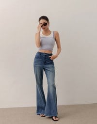 Checkered Texture Adjustable Strap Ribbed Knit Padded Crop Top