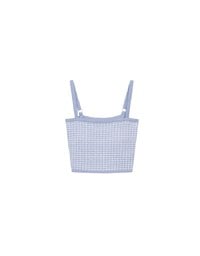 Checkered Texture Adjustable Strap Ribbed Knit Padded Crop Top
