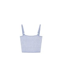 Checkered Texture Adjustable Strap Ribbed Knit Padded Crop Top