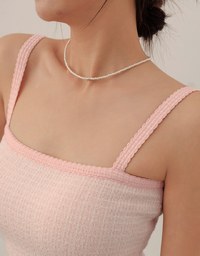 Checkered Texture Adjustable Strap Ribbed Knit Padded Crop Top