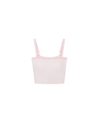 Checkered Texture Adjustable Strap Ribbed Knit Padded Crop Top