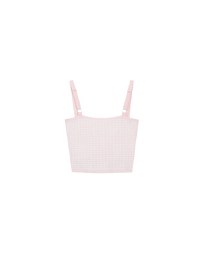 Checkered Texture Adjustable Strap Ribbed Knit Padded Crop Top