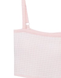 Checkered Texture Adjustable Strap Ribbed Knit Padded Crop Top