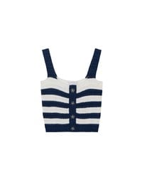 Striped Crochet Knit Tank Top with Flower Button Accents