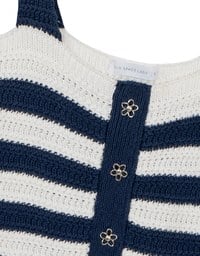 Striped Crochet Knit Tank Top with Flower Button Accents