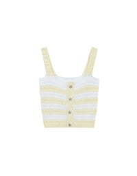 Striped Crochet Knit Tank Top with Flower Button Accents