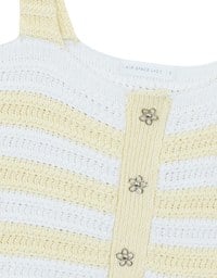 Striped Crochet Knit Tank Top with Flower Button Accents