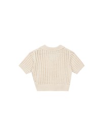 Short Sleeve V Neck Hollow Out Knit Crop Polo Top