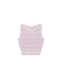 Textured Fringe Edge Striped Knit Cropped Tank Top