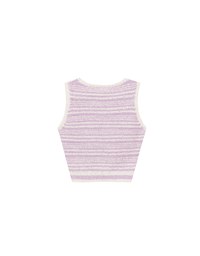 Textured Fringe Edge Striped Knit Cropped Tank Top