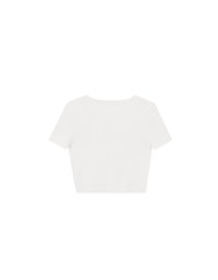 Fitted Knit Crop Top with Ribbon Bow Accent