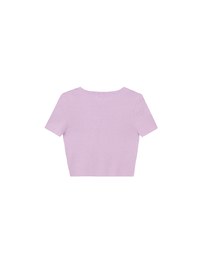 Fitted Knit Crop Top with Ribbon Bow Accent