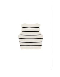 V Neck Striped Knit Button Down Sleeveless Vest Top