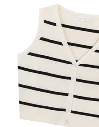 V Neck Striped Knit Button Down Sleeveless Vest Top