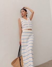 V Neck Striped Knit Button Down Sleeveless Vest Top