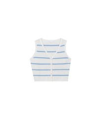 V Neck Striped Knit Button Down Sleeveless Vest Top