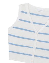 V Neck Striped Knit Button Down Sleeveless Vest Top